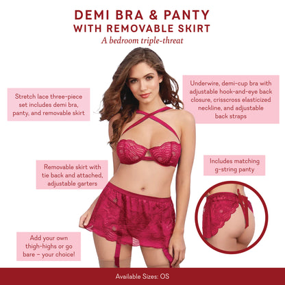 Demi Bra & Panty with Removable Skirt - One Size