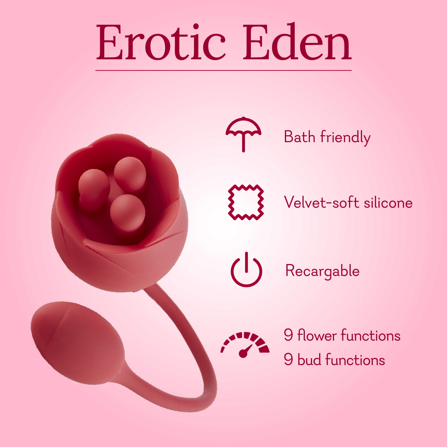 Erotic Eden Rose Vibrator Infographic 2 Pure Romance