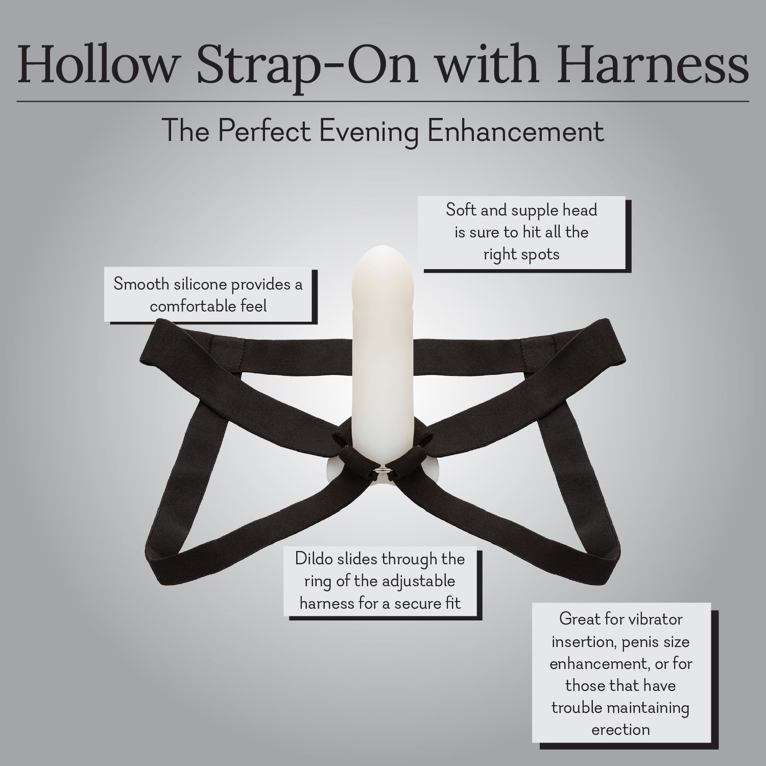 Hollow Strap-On with Harness Infographic Pure Romance