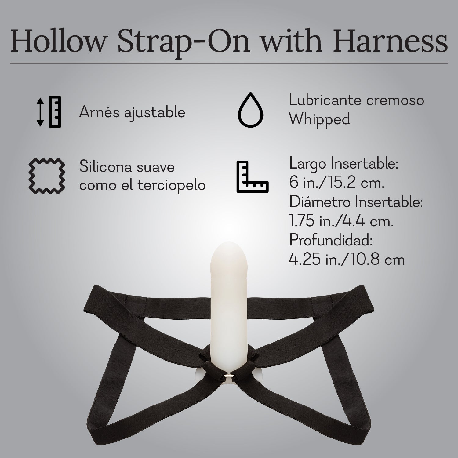 Hollow Strap-On with Harness Infographic Spanish 2 Pure Romance